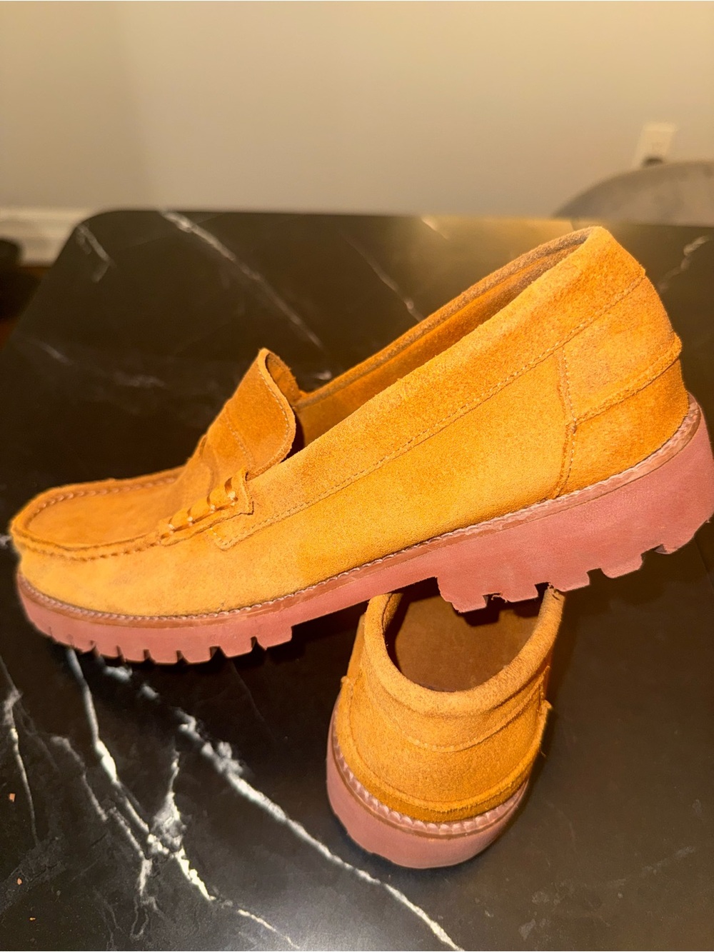 Echo Men's Suede Loafers in Orange-Brown with Lug Sole
zara men’s shoes